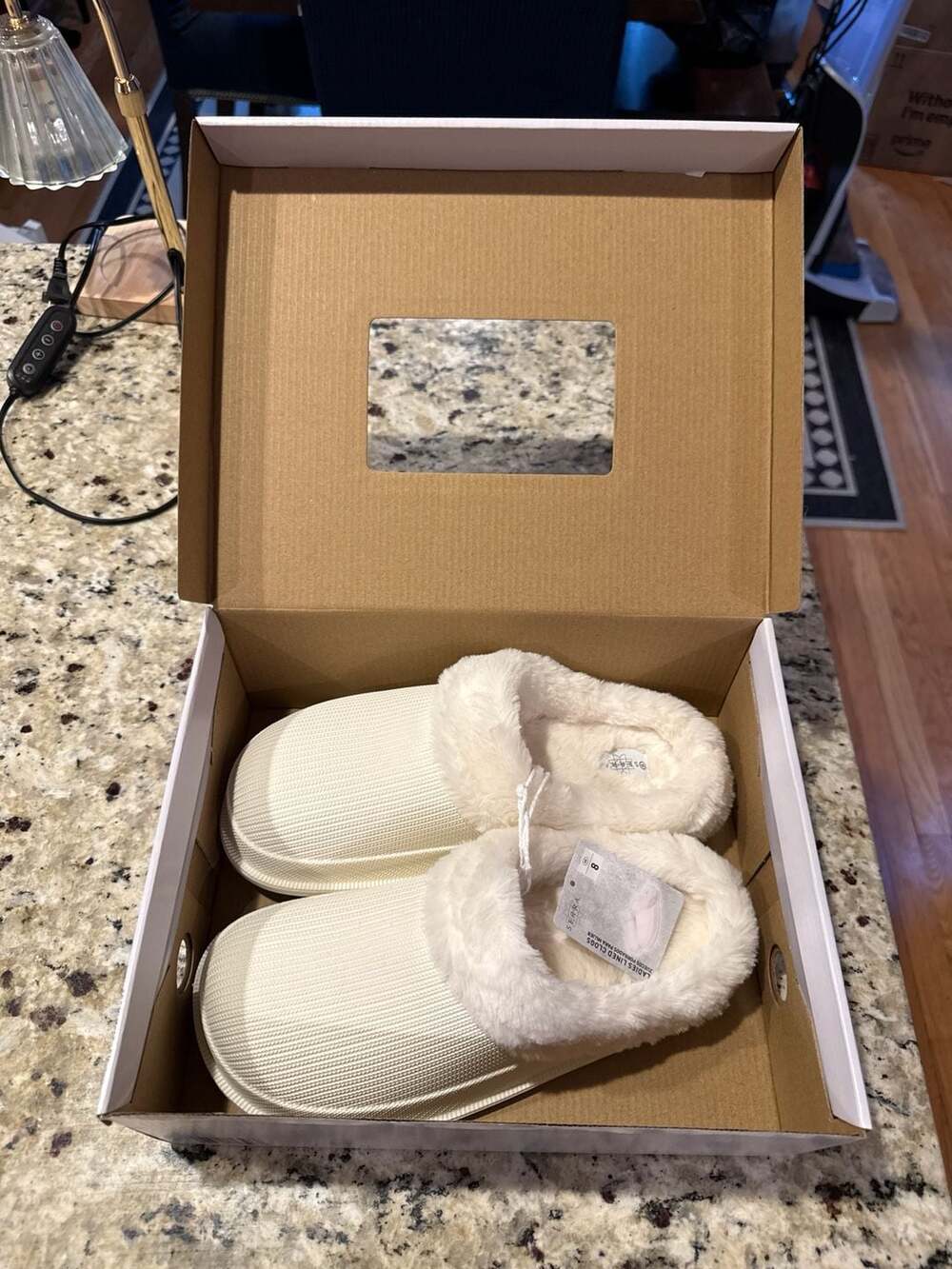 Serra Ladies Lined Clogs Off-White Faux Fur Slipper